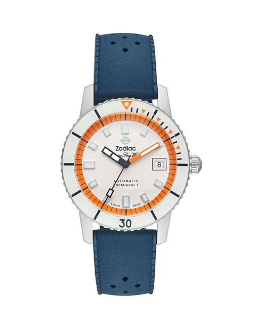 Zodiac Blue Compression Diver Automatic Rubber Strap Watch, 40Mm for men