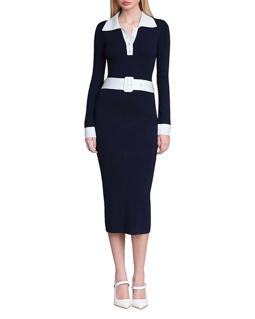 Avec Les Filles Women's Blue Long Sleeve Polo Collar Dress