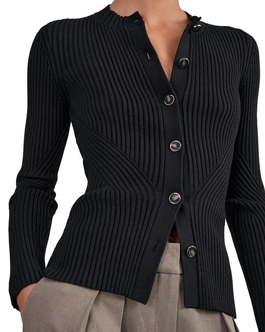 Reiss Black Tula Button Front Knit Top