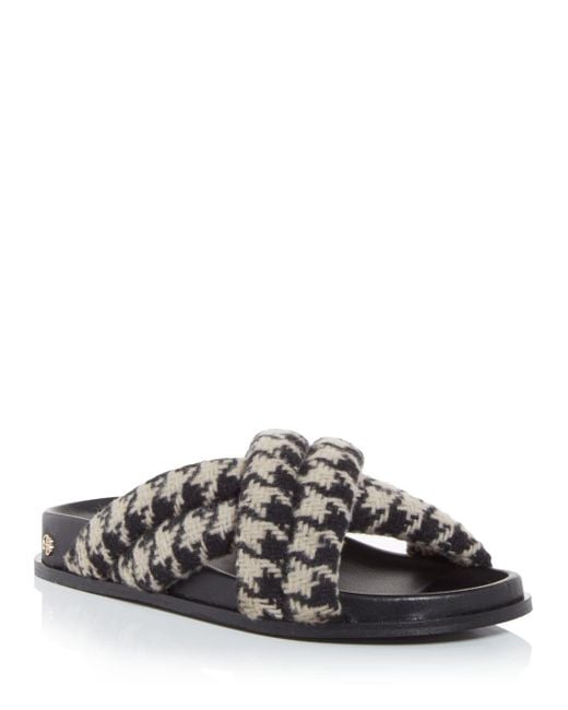 Anine Bing Leather Lizzie Houndstooth Slide Sandals in Black - Lyst