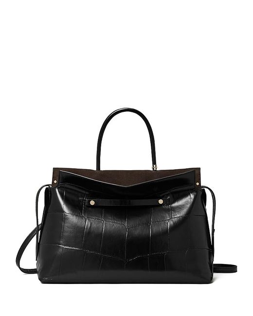 Tory Burch Black Mercer Croc Embossed Satchel