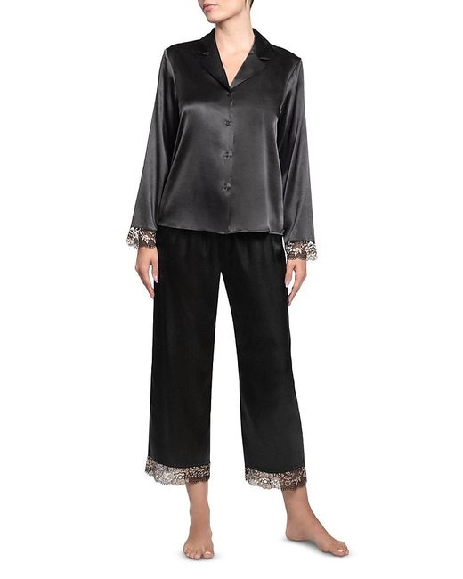 In Bloom Black Satin & Lace Pajama Set