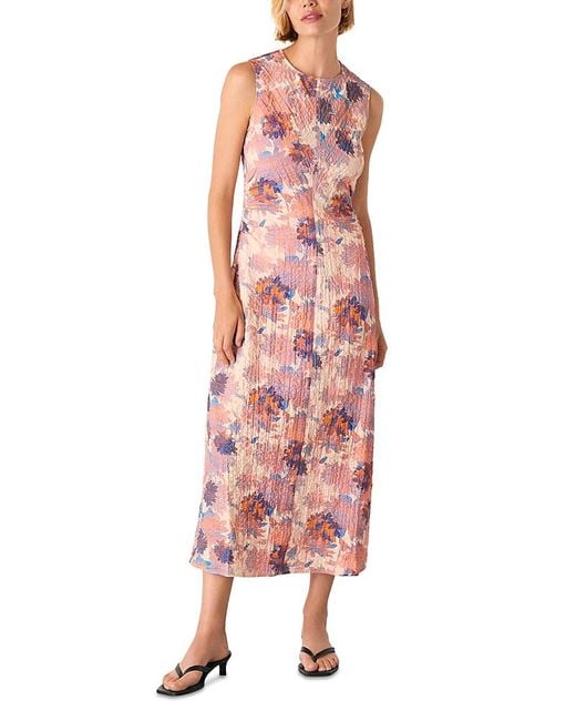 Whistles Pink Floral Textured Midi Dress