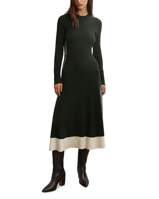 Reiss Women's Black Aria Side Stitch Knit Midi Dress