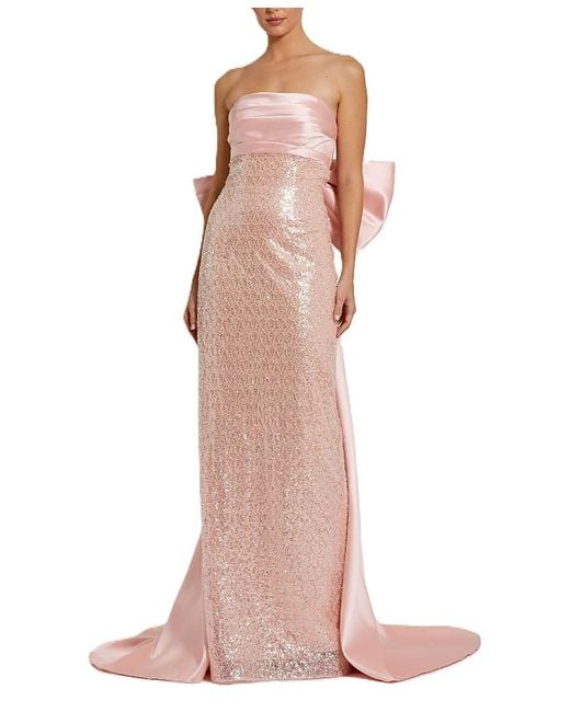 Mac Duggal Pink Strapless Embellished Gown With Back Bow Detail