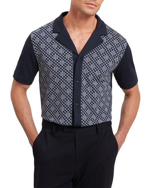 Ted Baker Blue Danlibe Short Sleeve Argyle Button Through Jersey Shirt for men