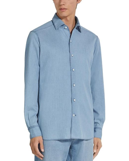 Zegna Blue Bleached Button Front Shirt for men