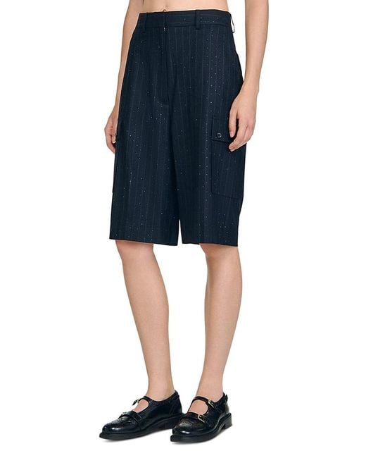 Sandro Blue Rhinestone Pinstripe Long Shorts