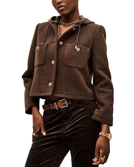 Ba&sh Brown Merry Fitted Hooded Jacket