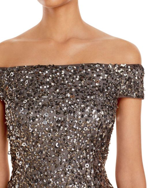 Adrianna Papell Off - The - Shoulder Sequined Gown - Lyst