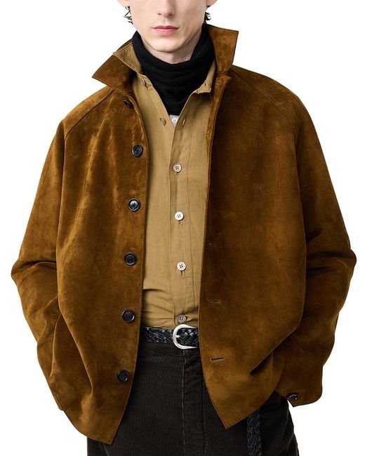 Studio Nicholson Brown Suede Leather Button Overshirt for men