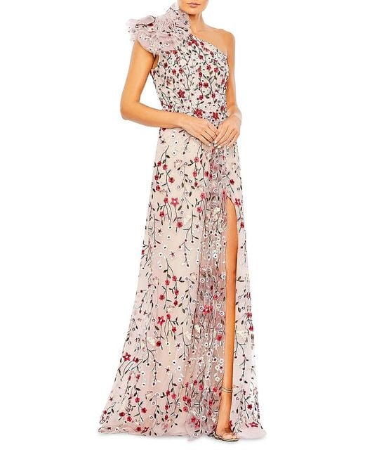 Mac Duggal Pink Embellished Ruffled One Shoulder A Line Gown