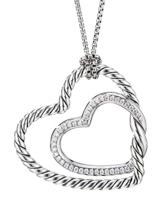 David Yurman Continuance Diamond Heart Pendant Necklace in Silver