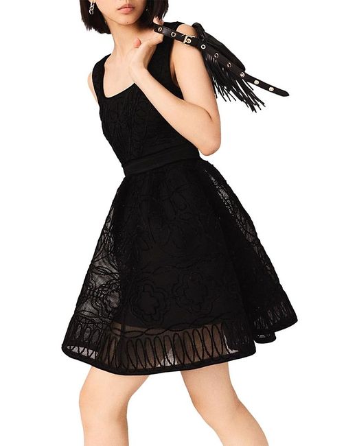 Maje Embroidered Lace Skater Dress in Black | Lyst