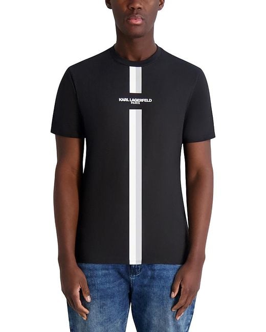 Karl Lagerfeld Blue Racing Stripe Logo Graphic Tee for men