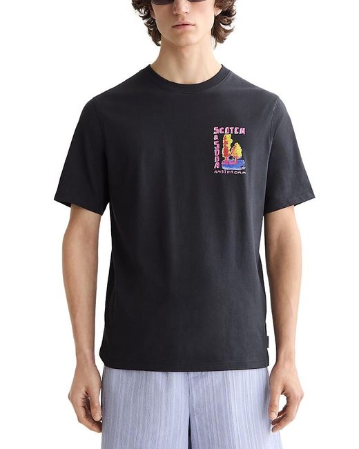 Scotch & Soda Black Regular Fit Graphic Logo Tee for men