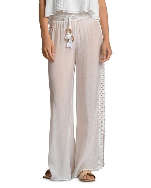 Elan White Lace Inset Wide Leg Swim Cover-Up Pants