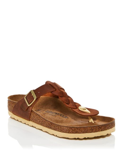 Birkenstock Leather Gizeh Braided Thong Sandals in Cognac (Brown) | Lyst