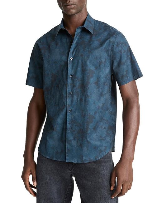 Vince Blue Dye Camo French Placket Classic Fit Button Down Shirt for men