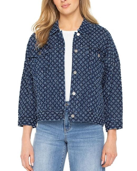 Liverpool Los Angeles Blue Cropped Frayed Texture Jacket