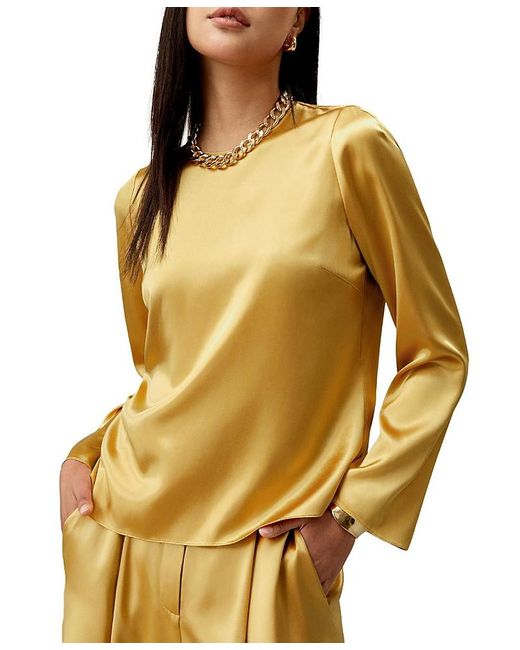 LILYSILK Yellow Minimalist Long Sleeve Silk Top