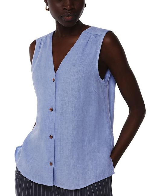 Whistles Blue Laura Linen Tank Top