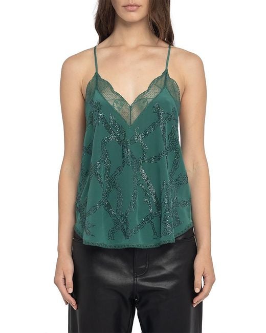 Zadig & Voltaire Green Christy Cdc Strass Camisole