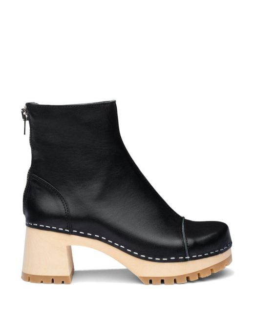 Swedish Hasbeens Leather Stitchy Booties in Black | Lyst