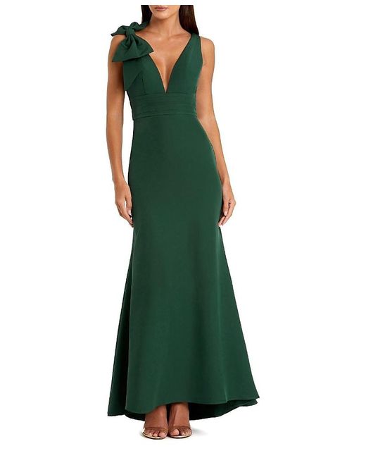 Mac Duggal Green Sleeveless V Neck Bow Detail Mermaid Gown