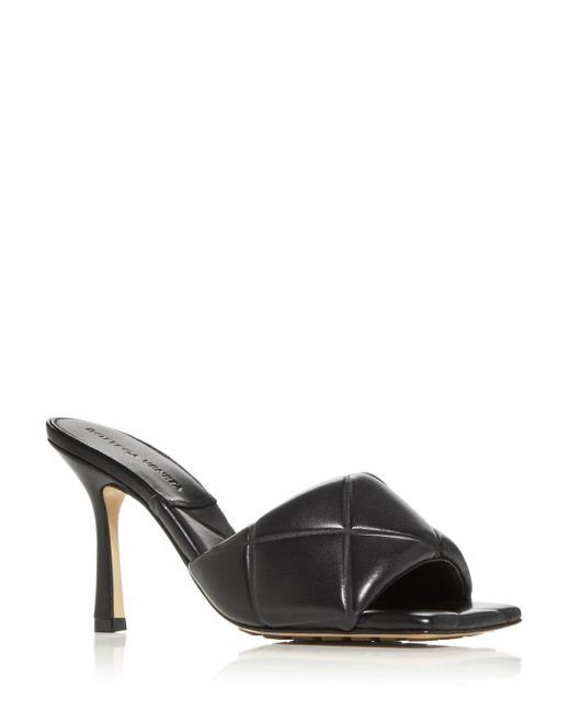 Bottega Veneta Leather Quilted High Heel Slide Sandals in Nero (Black) - Lyst