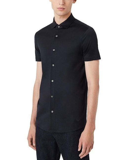 Emporio Armani Men's Black Slim Fit Button Down Shirt