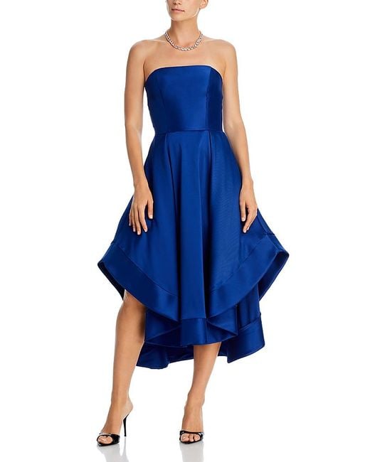 Aqua Blue Mikado Strapless Midi Gown