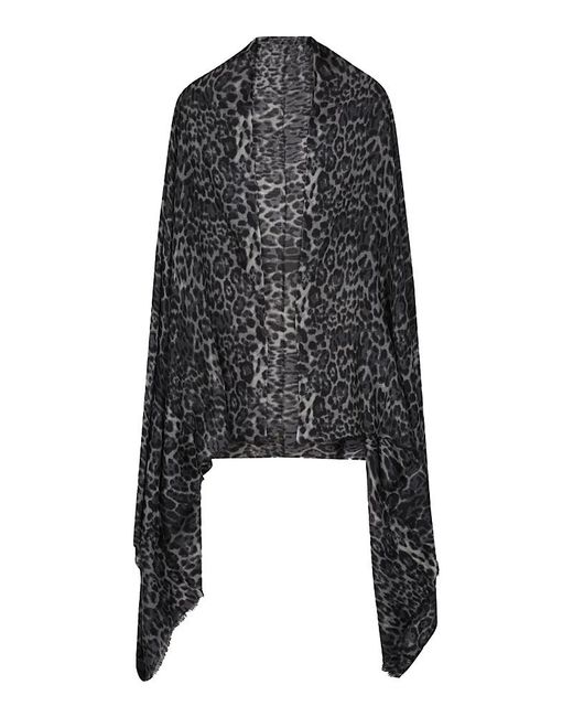 Sofiacashmere Black Ultrafine Leopard Print Cashmere Wrap