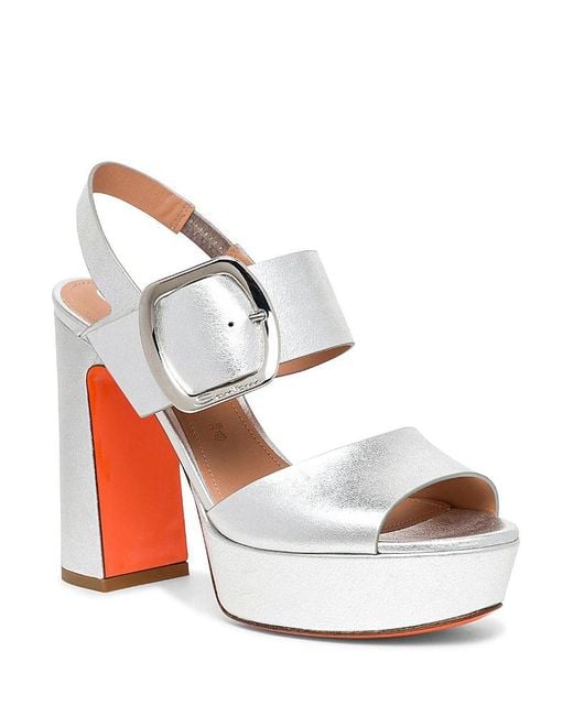 Santoni White Laminated Leather High-Heel Sandal