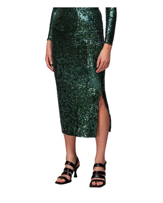 Whistles Sequined Column Midi Skirt in Green Lyst