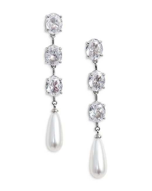 Self-Portrait White Tiered Crystal Pearl Droplet Earrings