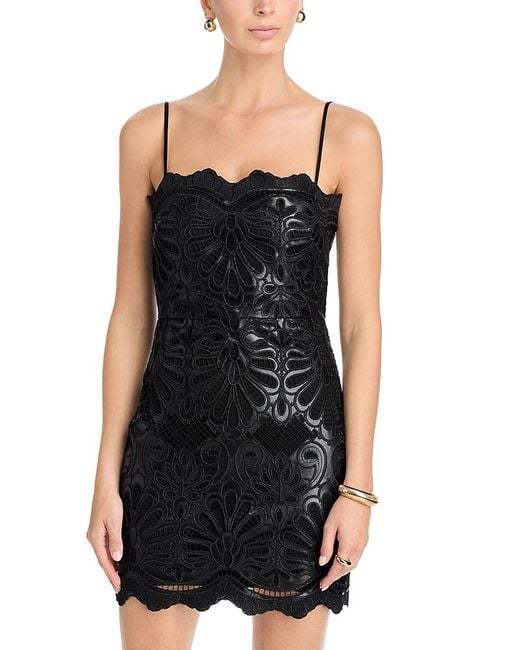 Aqua Faux Leather Lace Mini Dress in Black | Lyst
