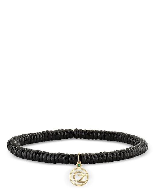 Sydney Evan Black Wicked X 14K Spinel & Emerald Accent Oz Logo Charm Bracelet