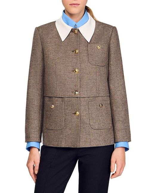 Sandro Brown Houndstooth Suit Jacket