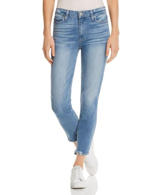 PAIGE Denim Hoxton High Rise Cropped Raw Hem Skinny Jeans In Atterberry in  Blue - Lyst