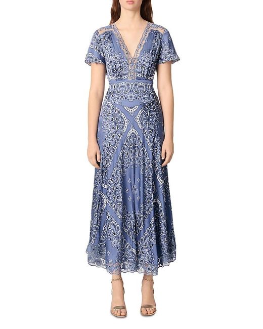 Maje Blue Patterned Flowing Maxi Dress