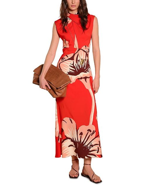 Johanna Ortiz Red Al Son De Las Astromelias Midi Dress