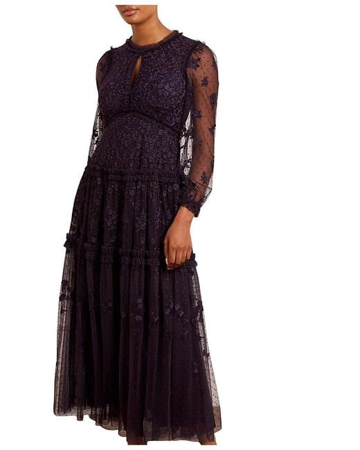 needle and thread long sleeve dress Needle & Thread Dappled Sequin Long Sleeve Ankle Gown Black US 16