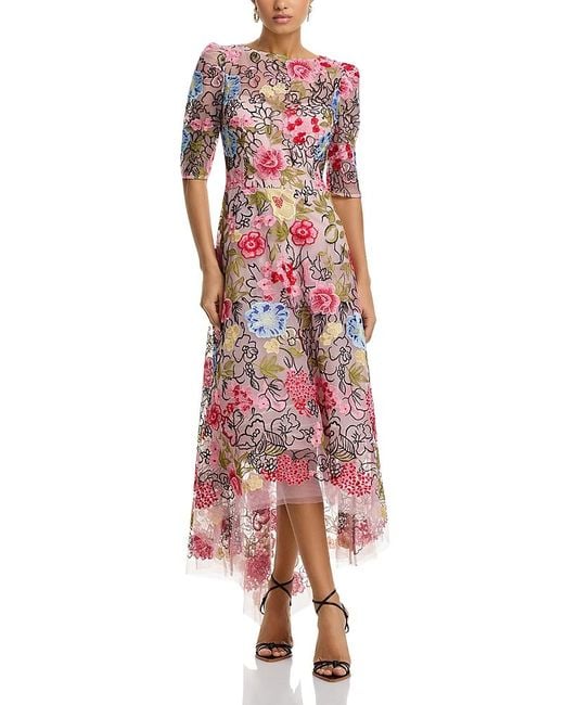 Teri Jon Embroidered Floral High Low Fit And Flare Dress in Pink | Lyst Teri Jon Embroidered Floral High Low Fit And Flare Dress in Pink | Lyst