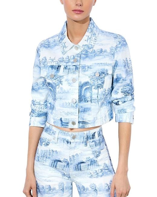 Alice + Olivia Blue Chloe Boxy Cropped Jacket