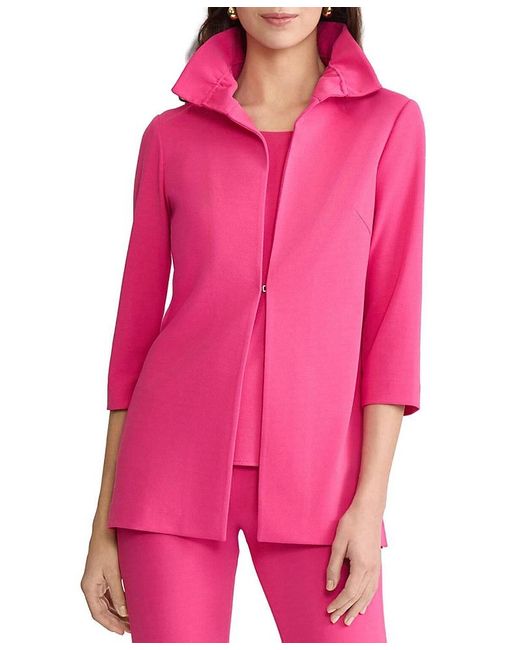 Ming Wang Pink Ruffle Neck Deco Crepe Jacket
