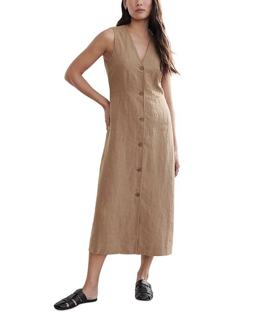 Jenni Kayne Brown Callan Linen Button Front Midi Dress