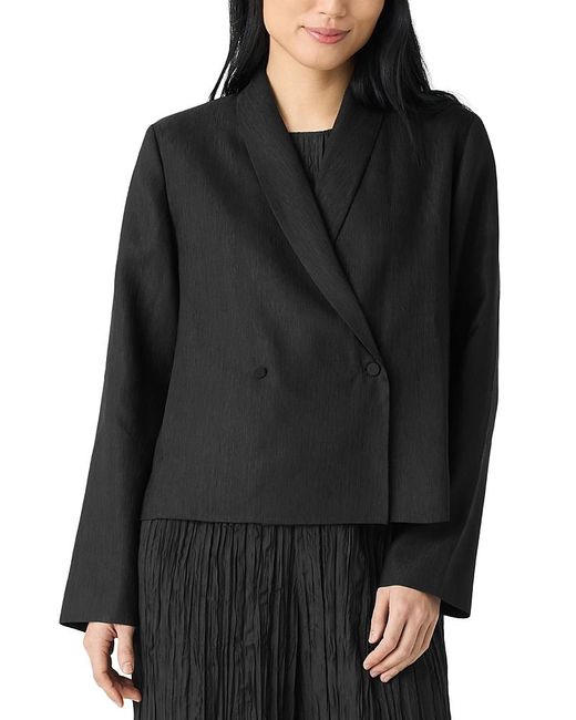 Eileen Fisher Black Linen & Silk Shawl Collar Jacket