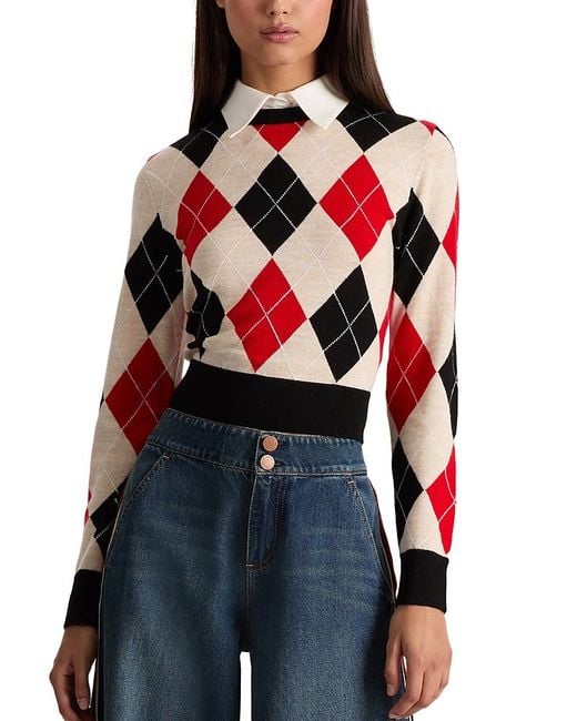 Alice + Olivia Carolann Collared Argyle Sweater