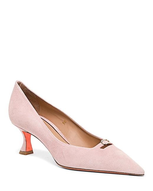 Santoni Pink Suede Mid-Heel Pump